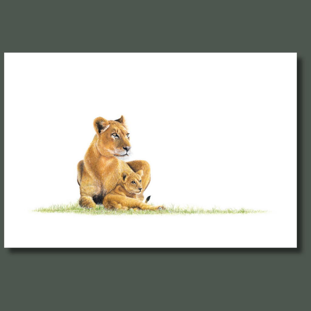 Lioness with a cub canvas artwork
