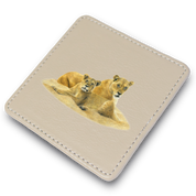 Lioness with Cub Leather Coaster