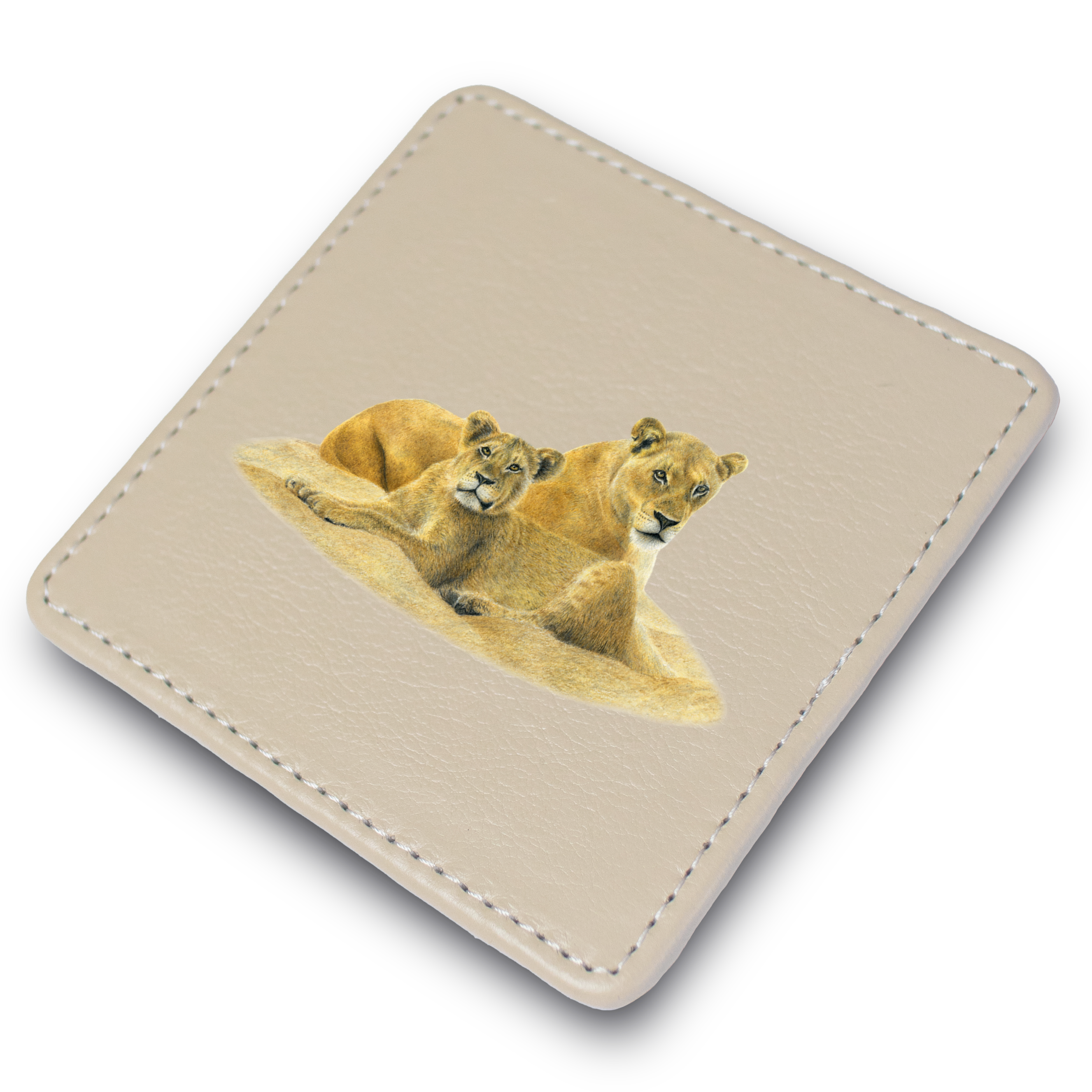 Lioness with Cub Leather Coaster