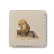 Male Lion animal leather coaster by South African wildlife artist Matthew Bell