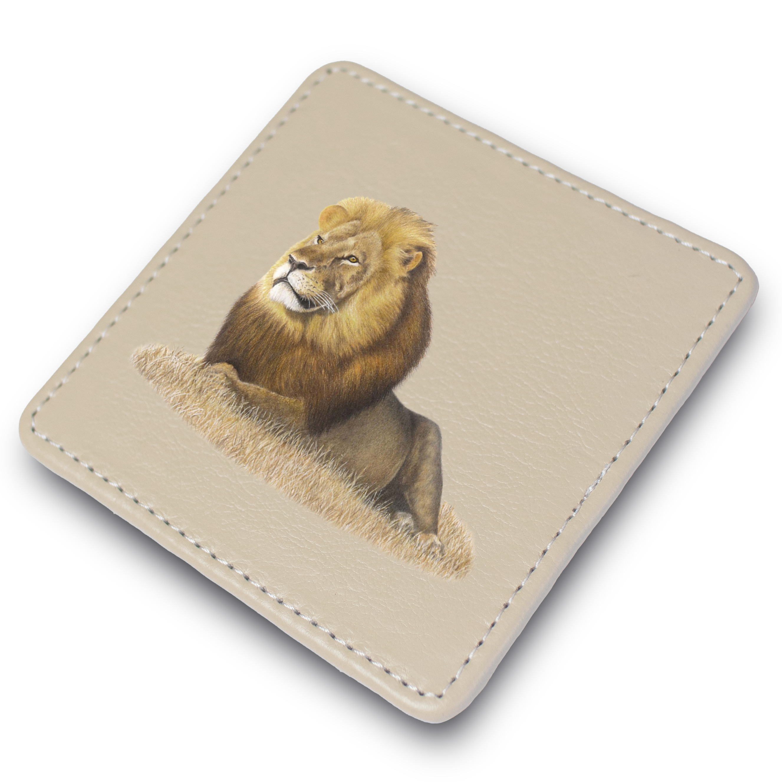 Male Lion Leather Coaster