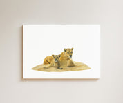 Lioness and Juvenile drawing on canvas by South African wildlife artist Matthew Bell