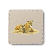 Lioness with Cub leather coaster by South African wildlife artist Matthew Bell