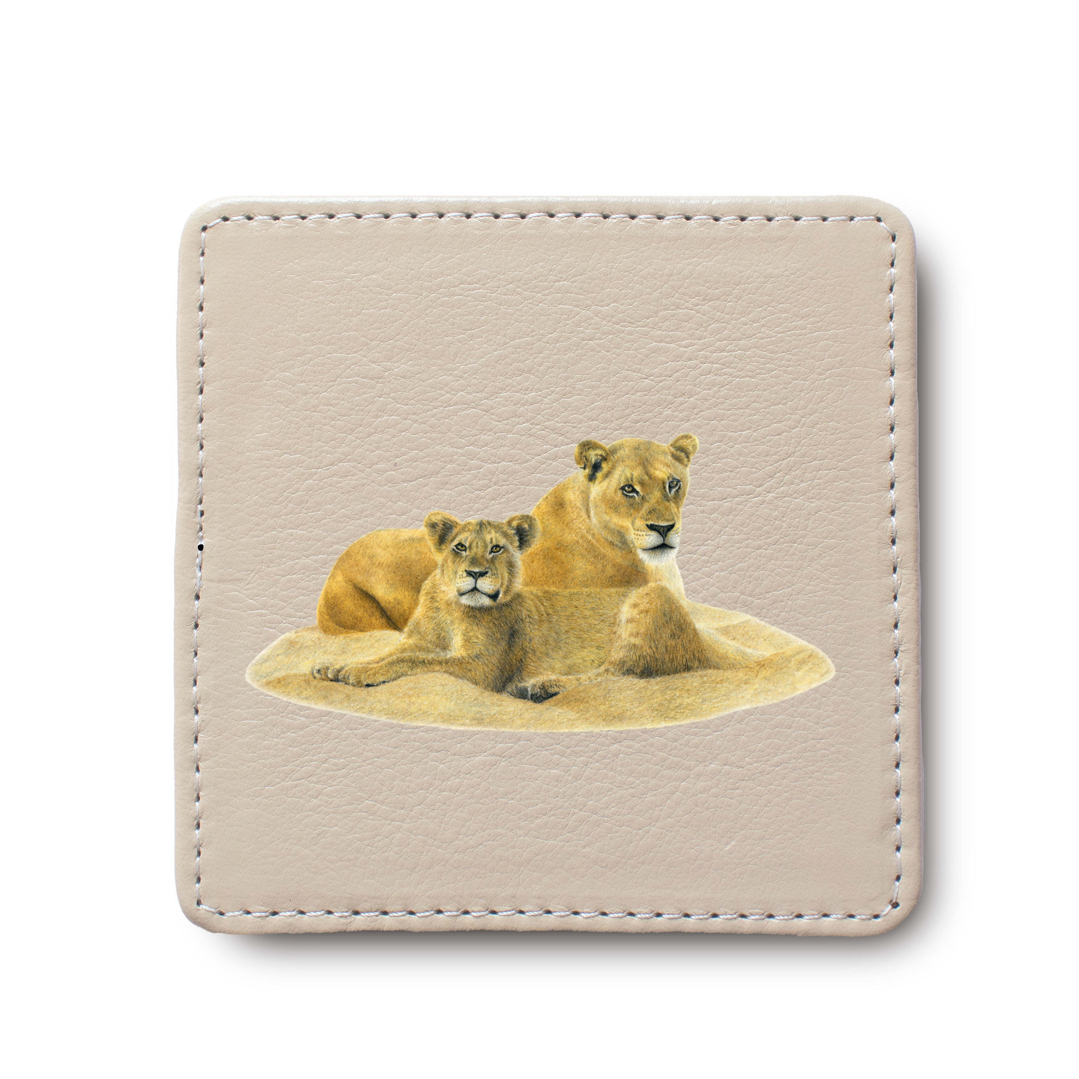 Lioness with Cub leather coaster by South African wildlife artist Matthew Bell