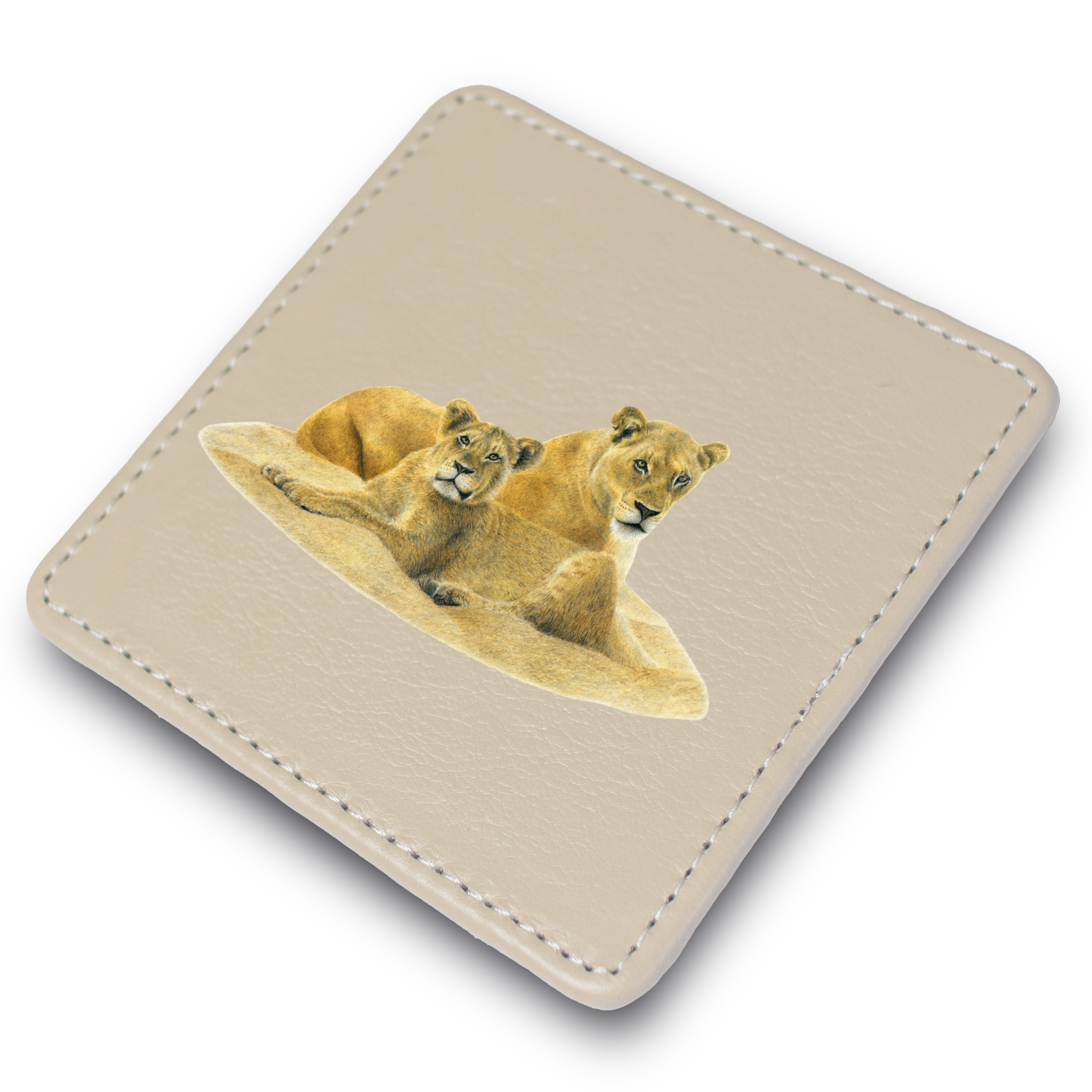 Lioness with Cub Leather Coaster