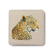 Leopard animal leather coaster by South African wildlife artist Matthew Bell