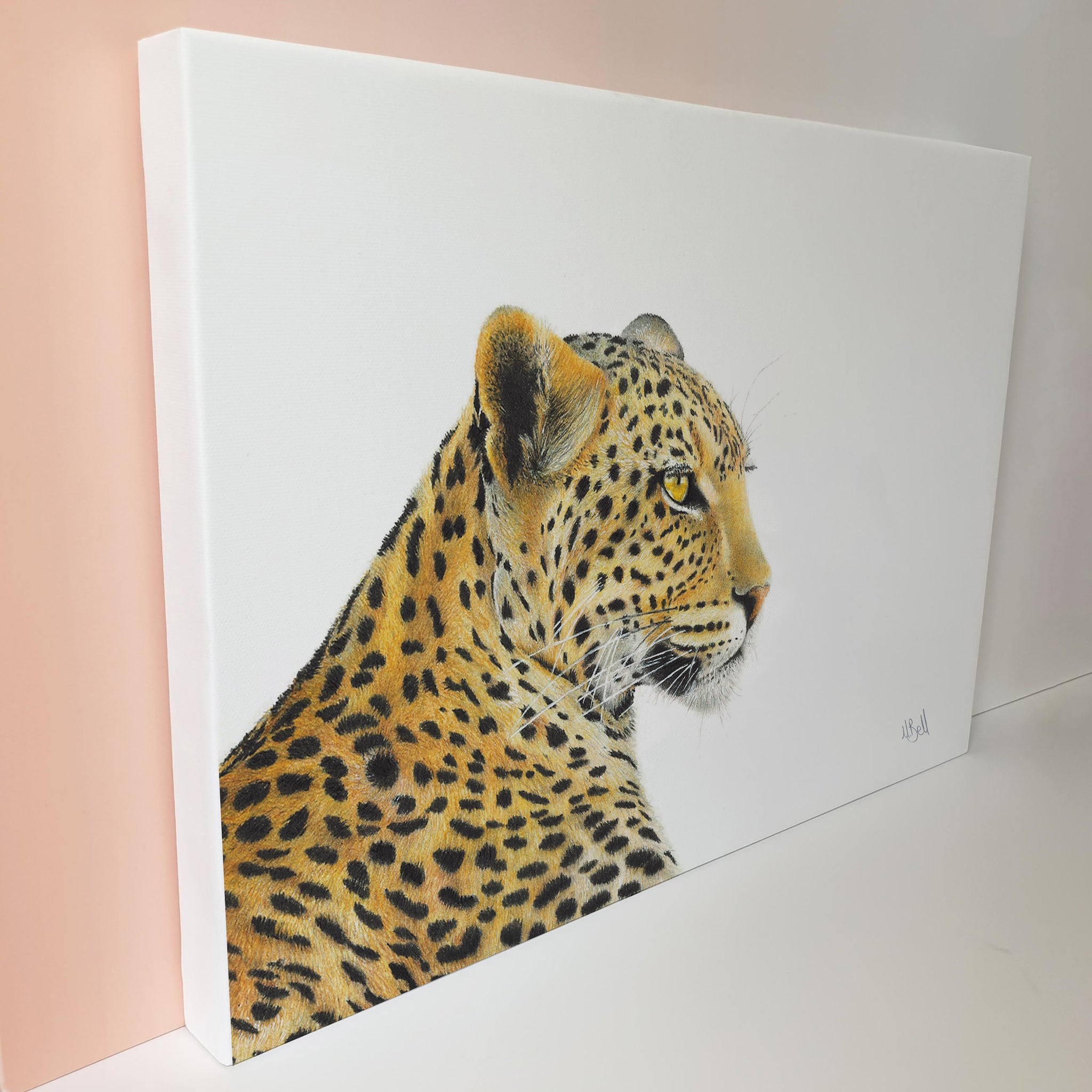 Leopard portrait nature artwork stretched onto canvas