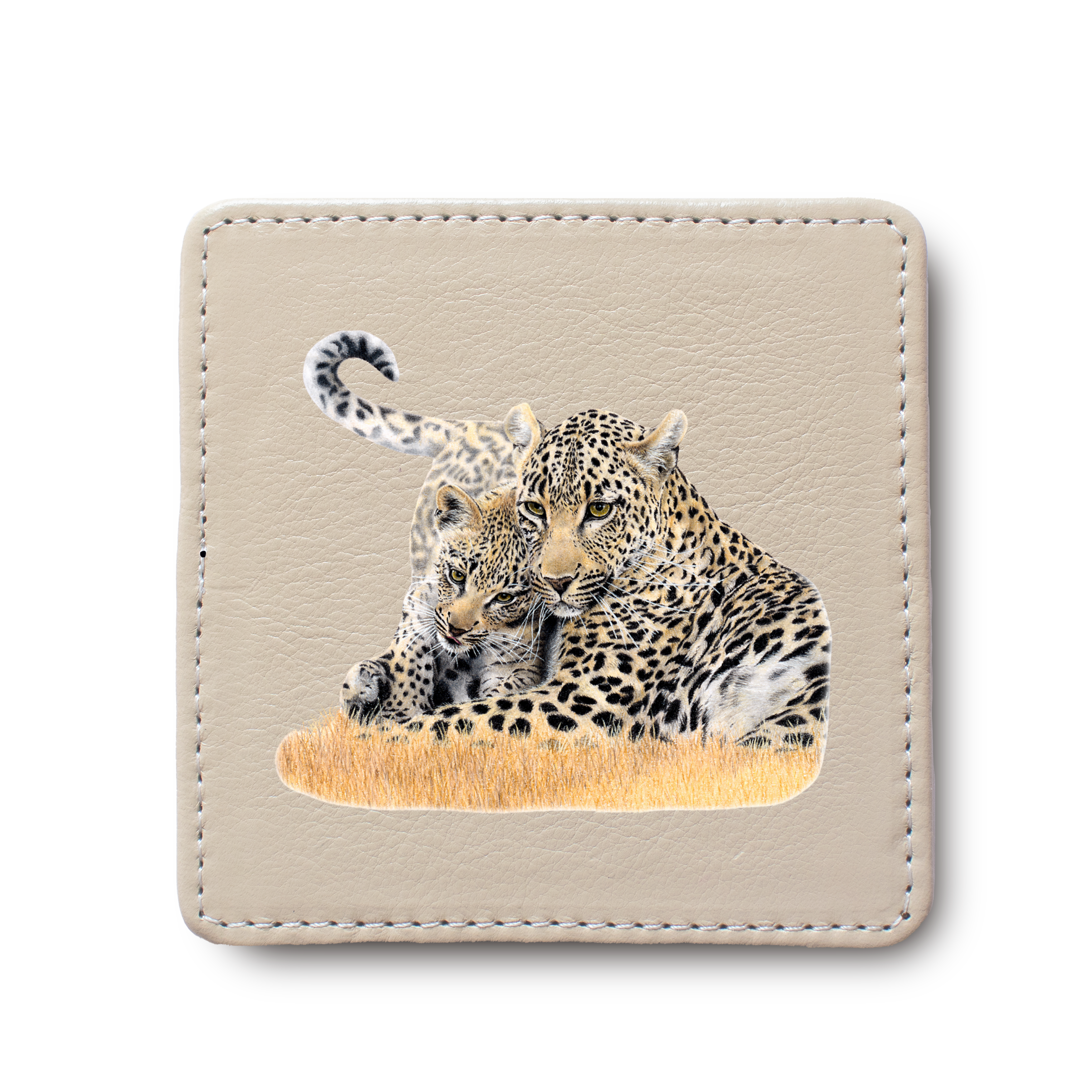 Leopard leather coaster by South African wildlife artist Matthew Bell