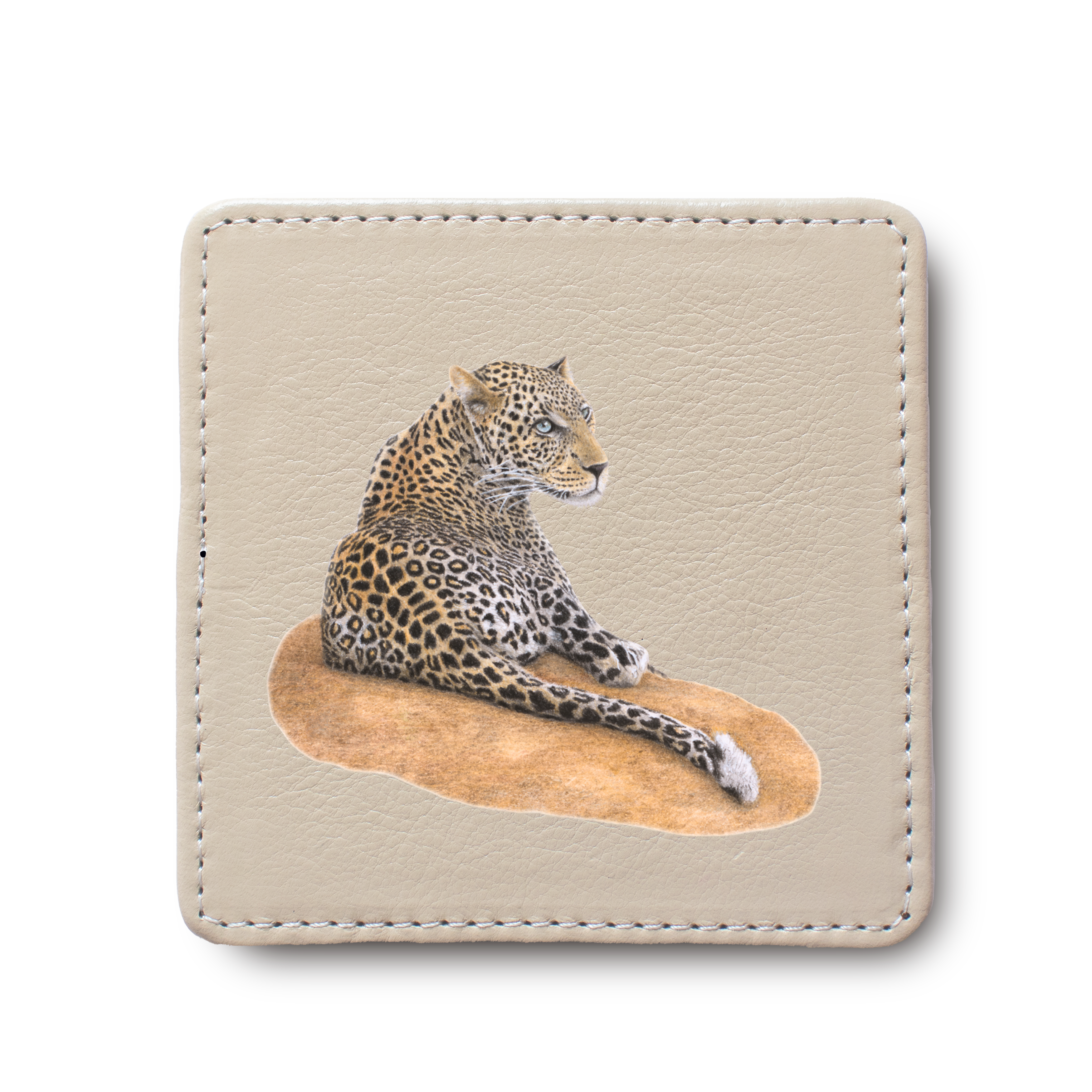 Leopard leather coaster by South African wildlife artist Matthew Bell