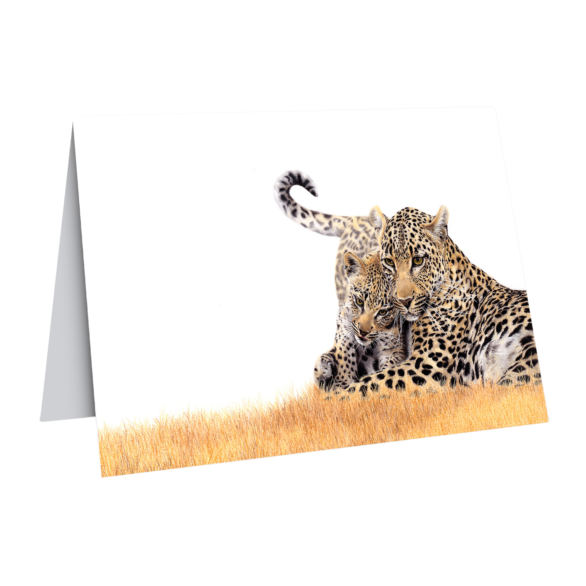 Leopard mother and cub gift card wildlife art