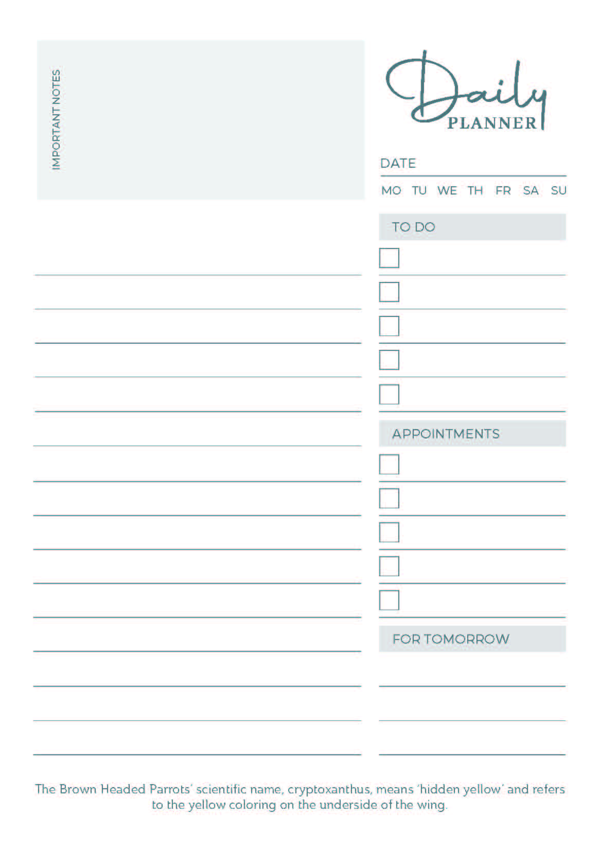 Birds of South Africa Daily Planner