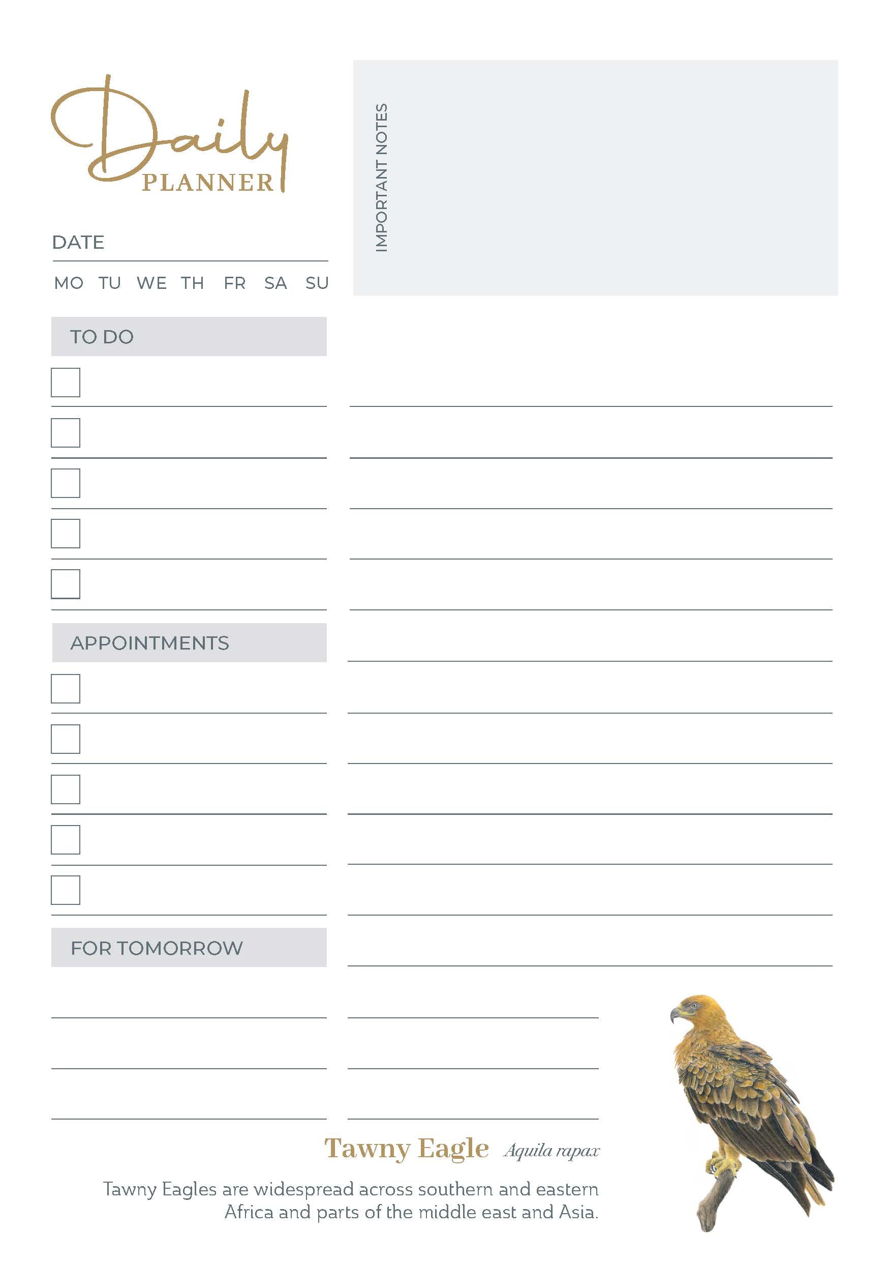 Birds of South Africa Daily Planner