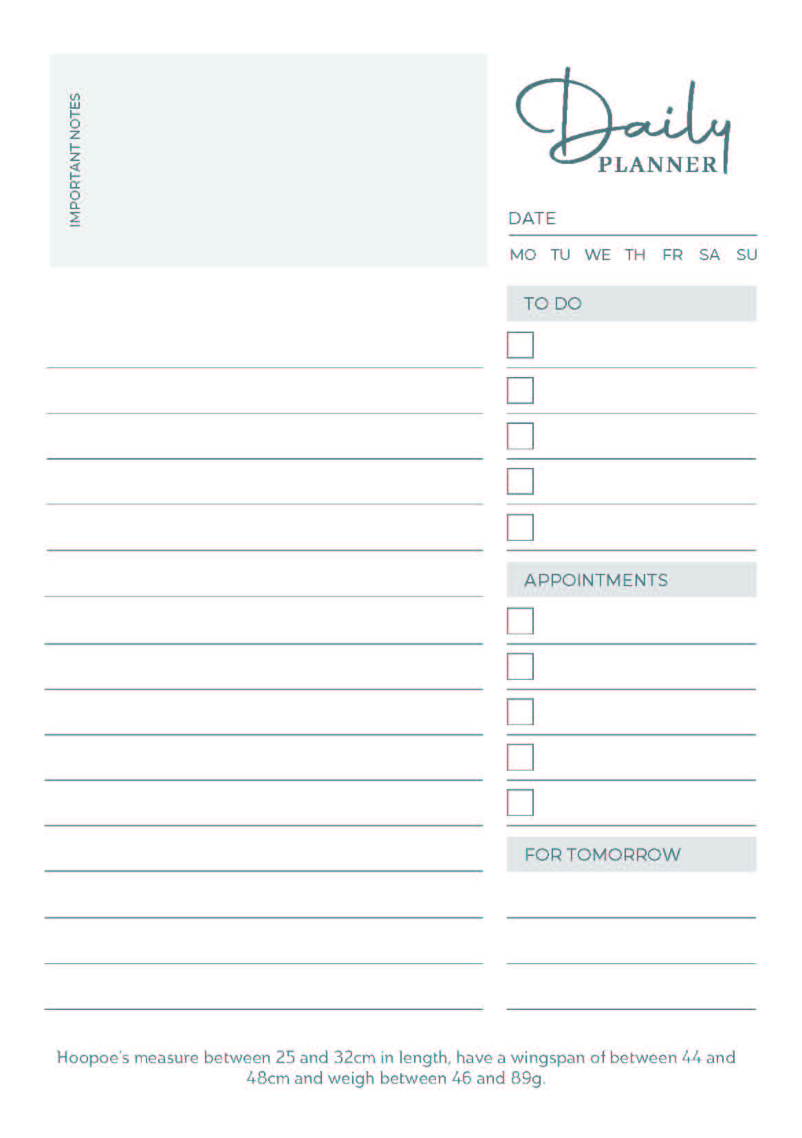 Birds of South Africa Daily Planner