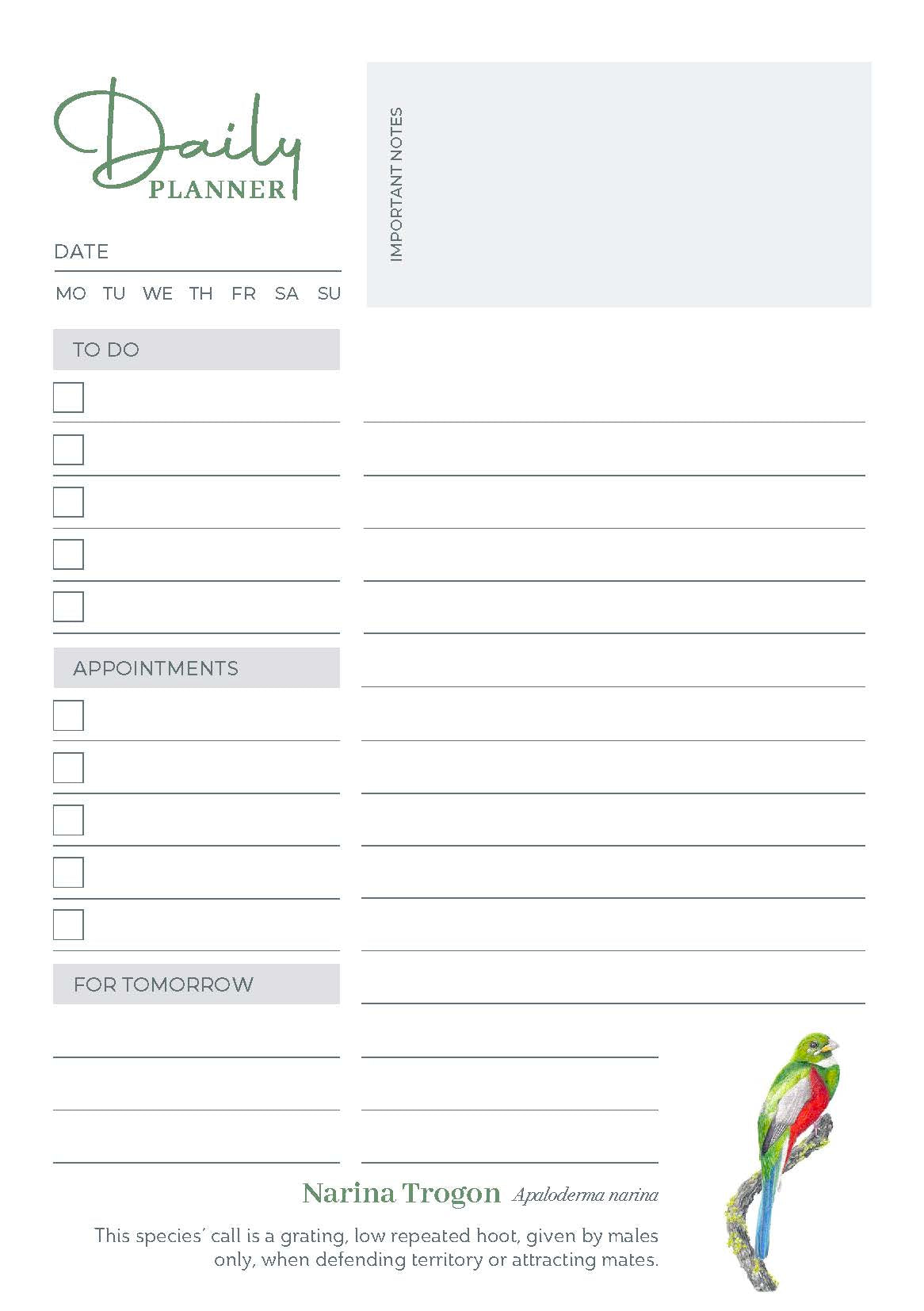 Birds of South Africa Daily Planner