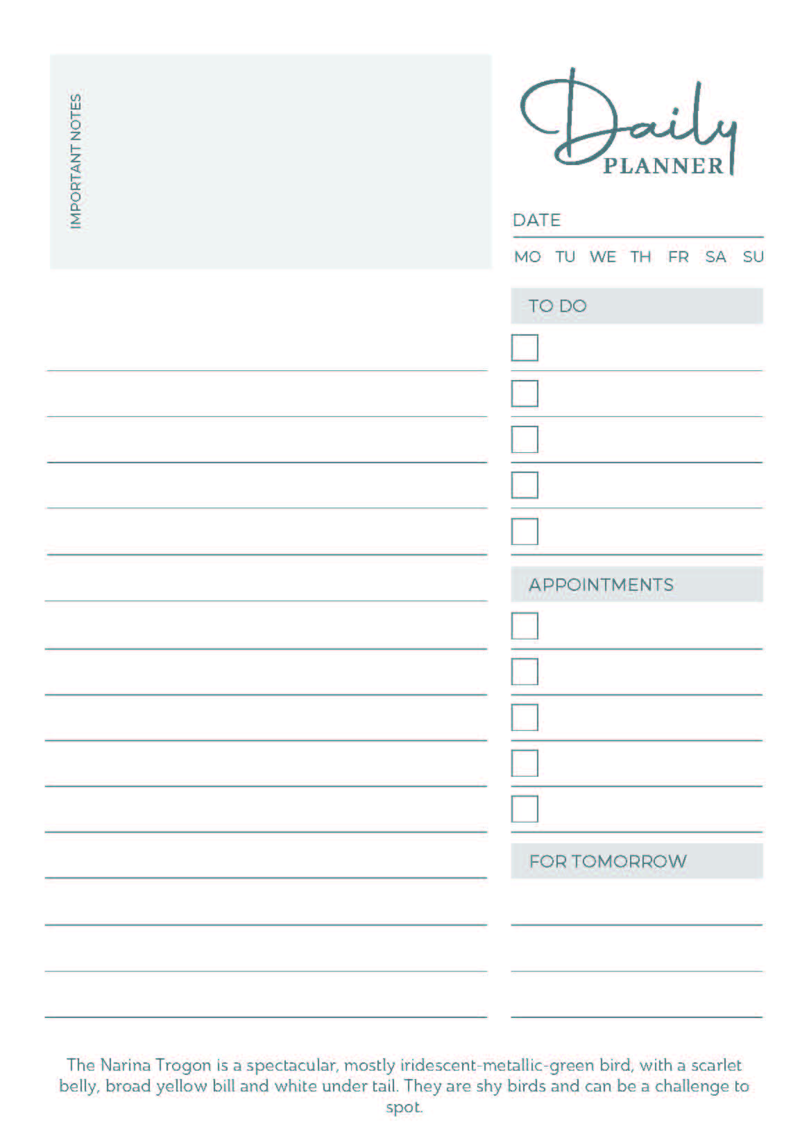 Birds of South Africa Daily Planner