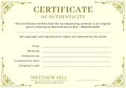 Matthew Bell Wildlife Art original drawing certificate