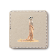 Meerkats leather coaster by South African wildlife artist Matthew Bell