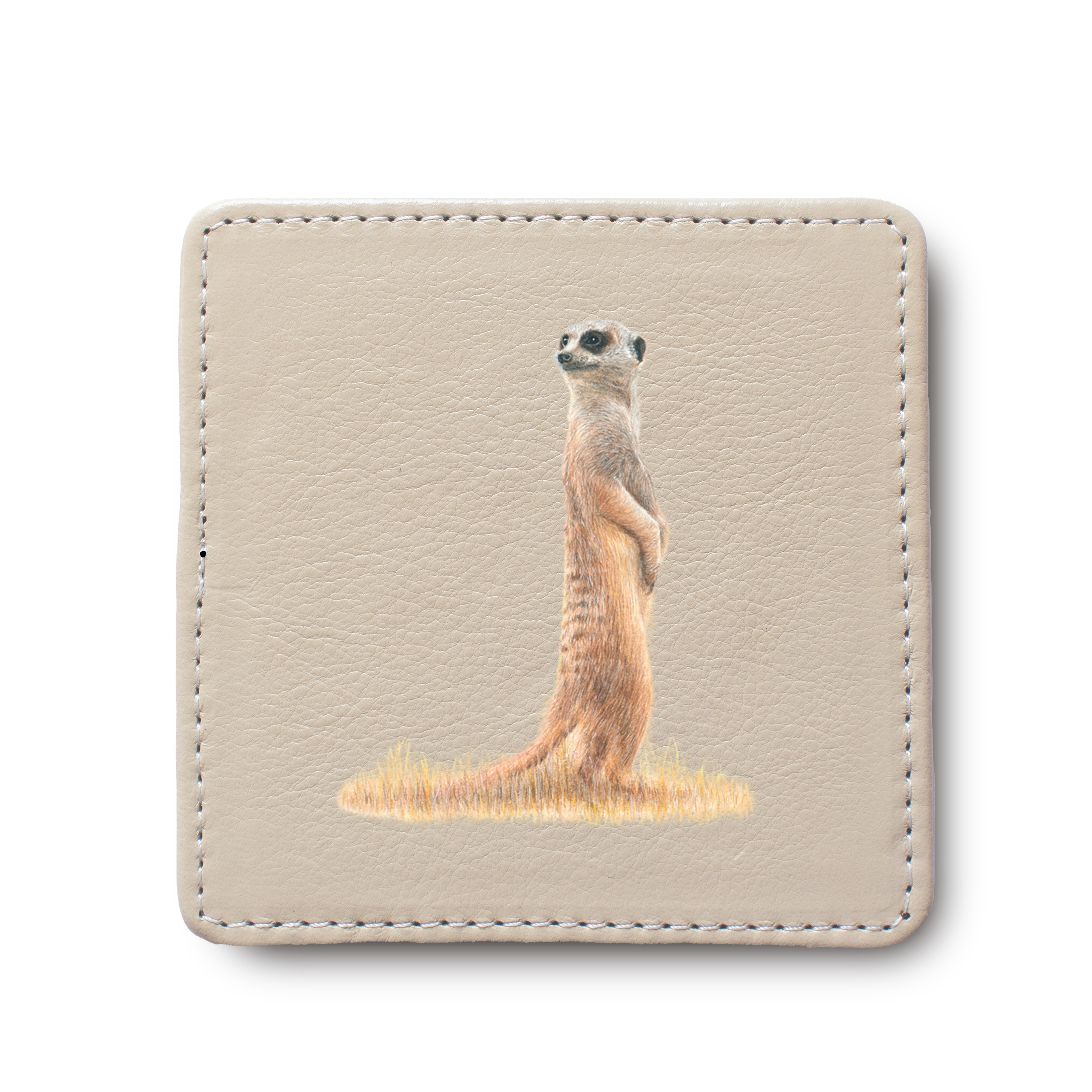 Meerkats leather coaster by South African wildlife artist Matthew Bell