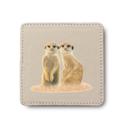Meerkat animal leather coaster by South African wildlife artist Matthew Bell