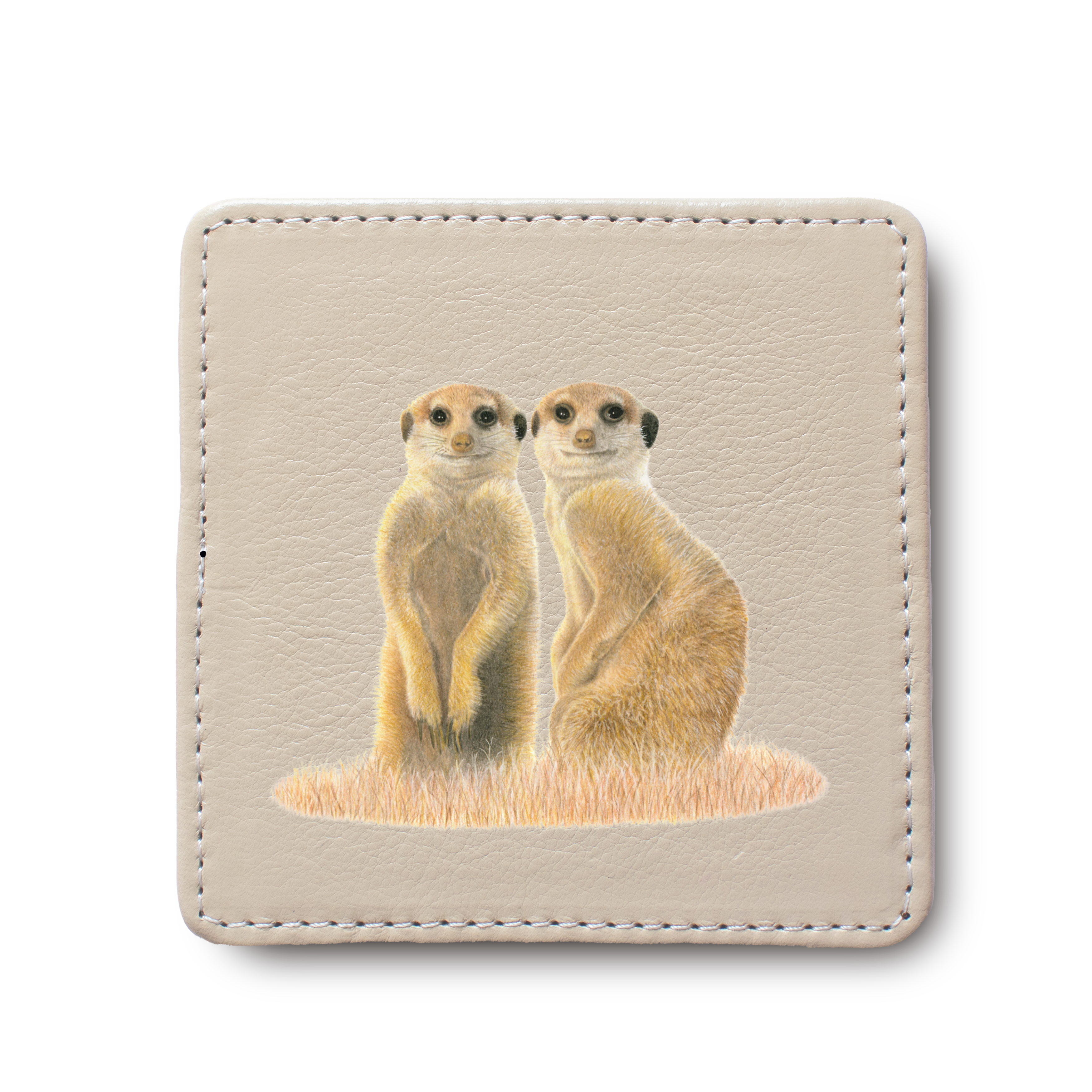 Meerkat animal leather coaster by South African wildlife artist Matthew Bell