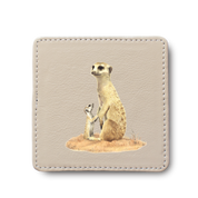 Meerkats leather coaster by South African wildlife artist Matthew Bell