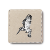 Pied Kingfisher Bird leather coaster by South African wildlife artist Matthew Bell