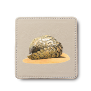 Pangolin animal leather coaster by South African wildlife artist Matthew Bell