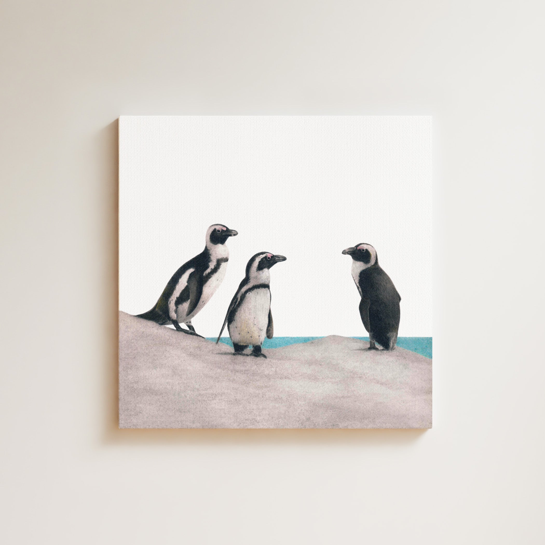 African Penguins drawing on canvas by South African wildlife artist Matthew Bell