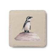African Penguins Bird leather coaster by South African wildlife artist Matthew Bell