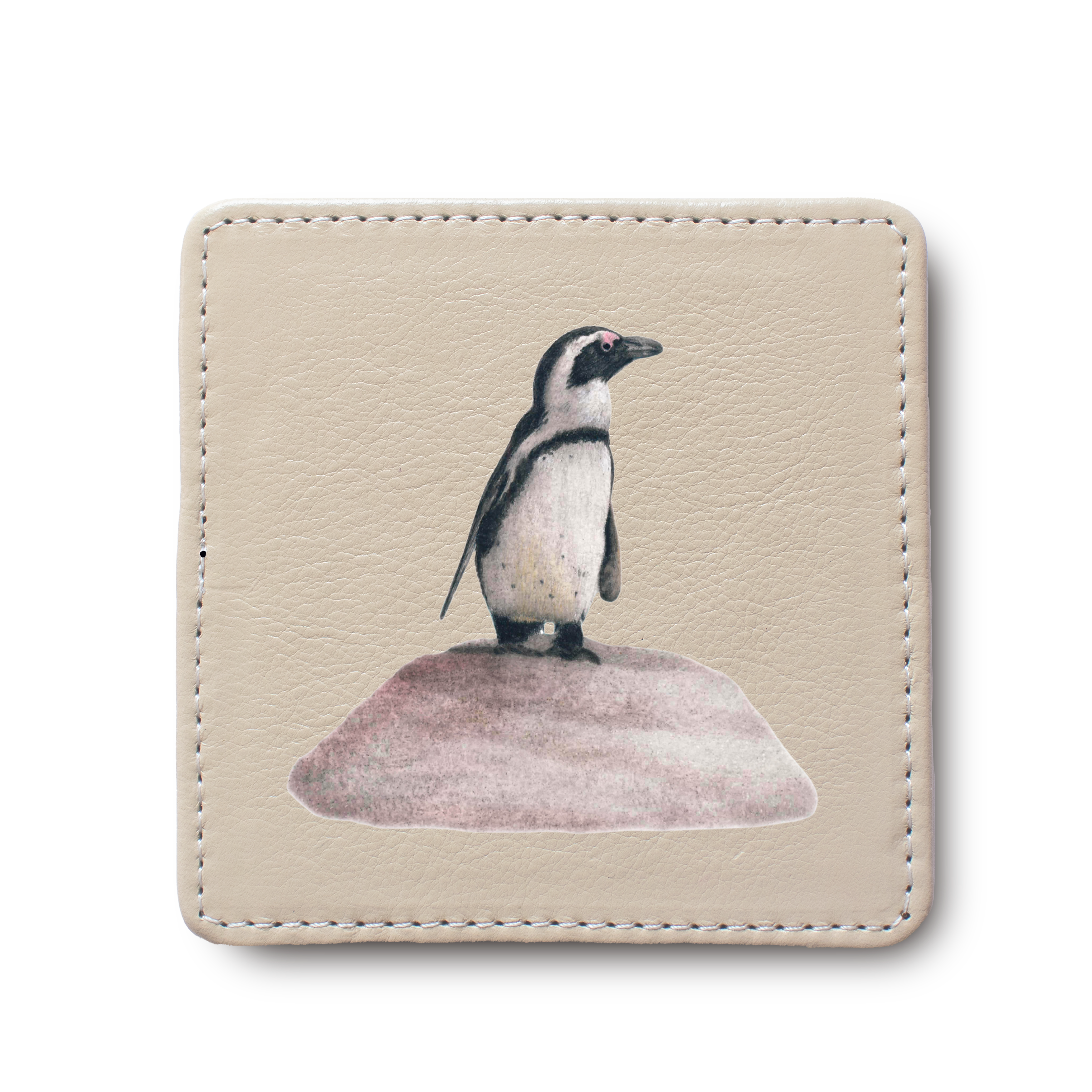 African Penguins Bird leather coaster by South African wildlife artist Matthew Bell