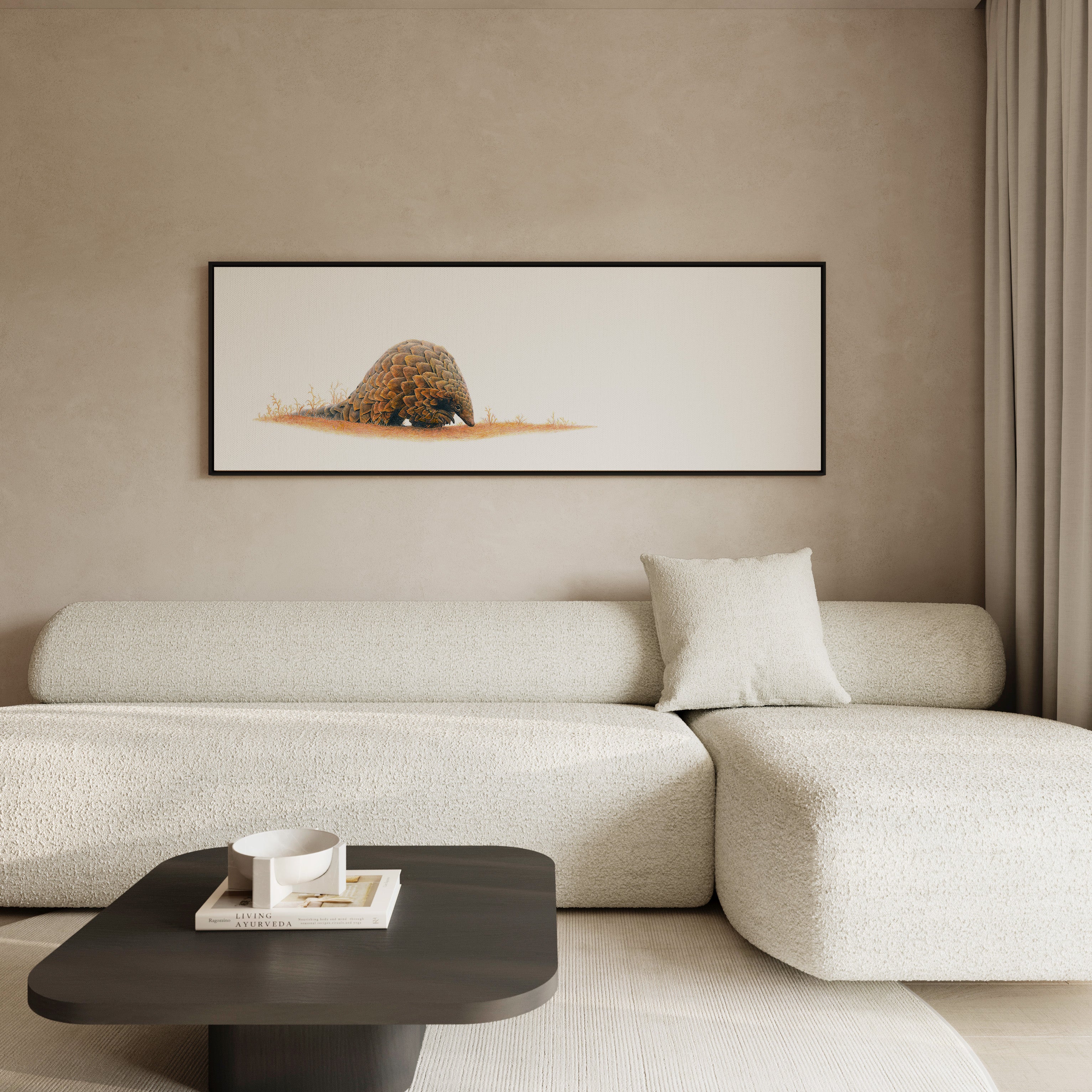 Framed pangolin canvas print featuring distinctive African animal artwork for wildlife and conservation-inspired interiors.