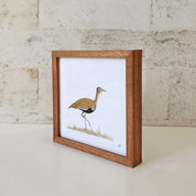 Red Crested Korhaan artwork in kiaat frame
