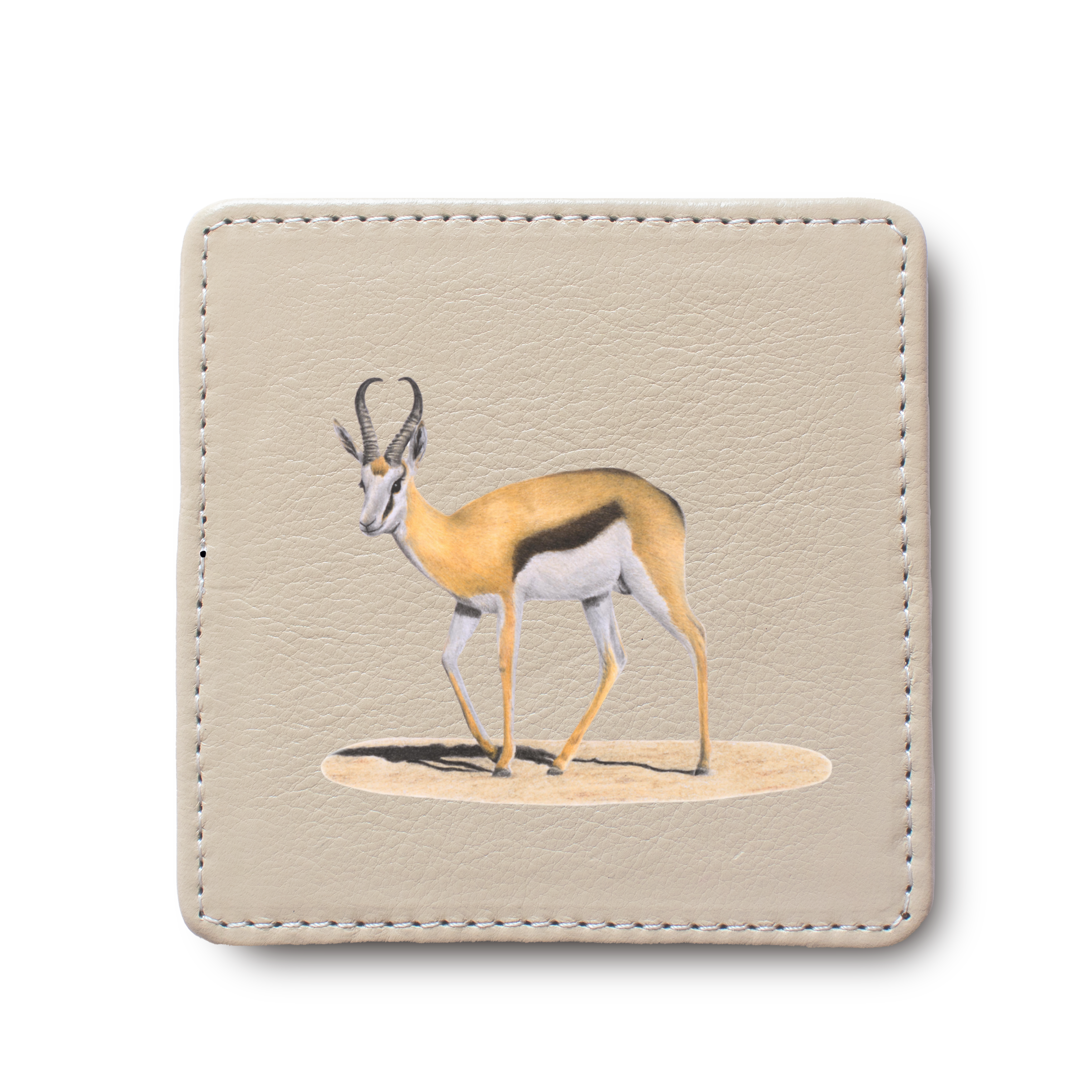 Springbok animal leather coaster by South African wildlife artist Matthew Bell