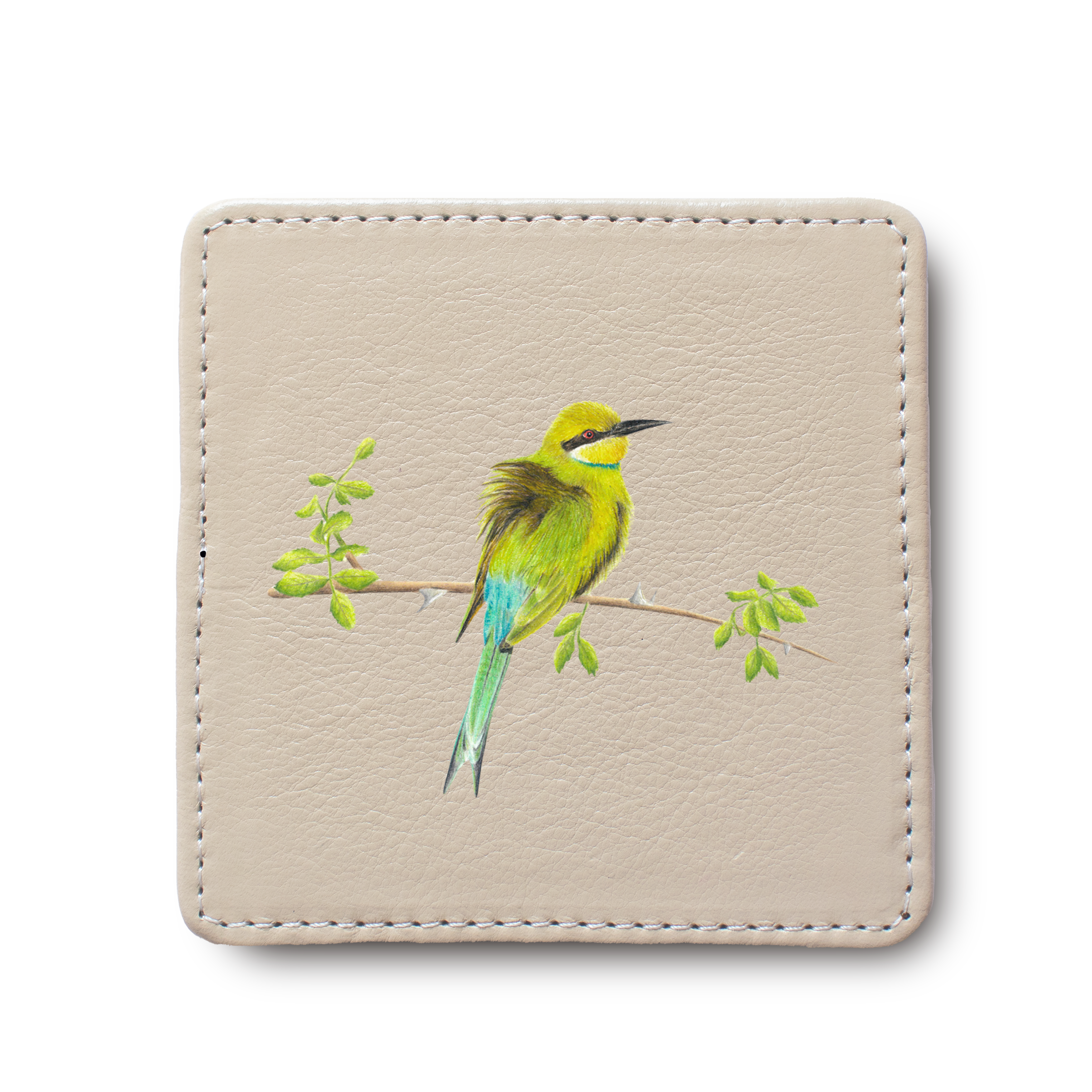 Swallow Tailed Bee Eater Bird leather coaster by South African wildlife artist Matthew Bell