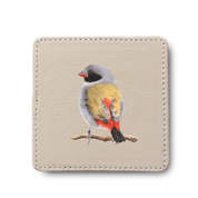 Swee Waxbill Bird leather coaster by South African wildlife artist Matthew Bell