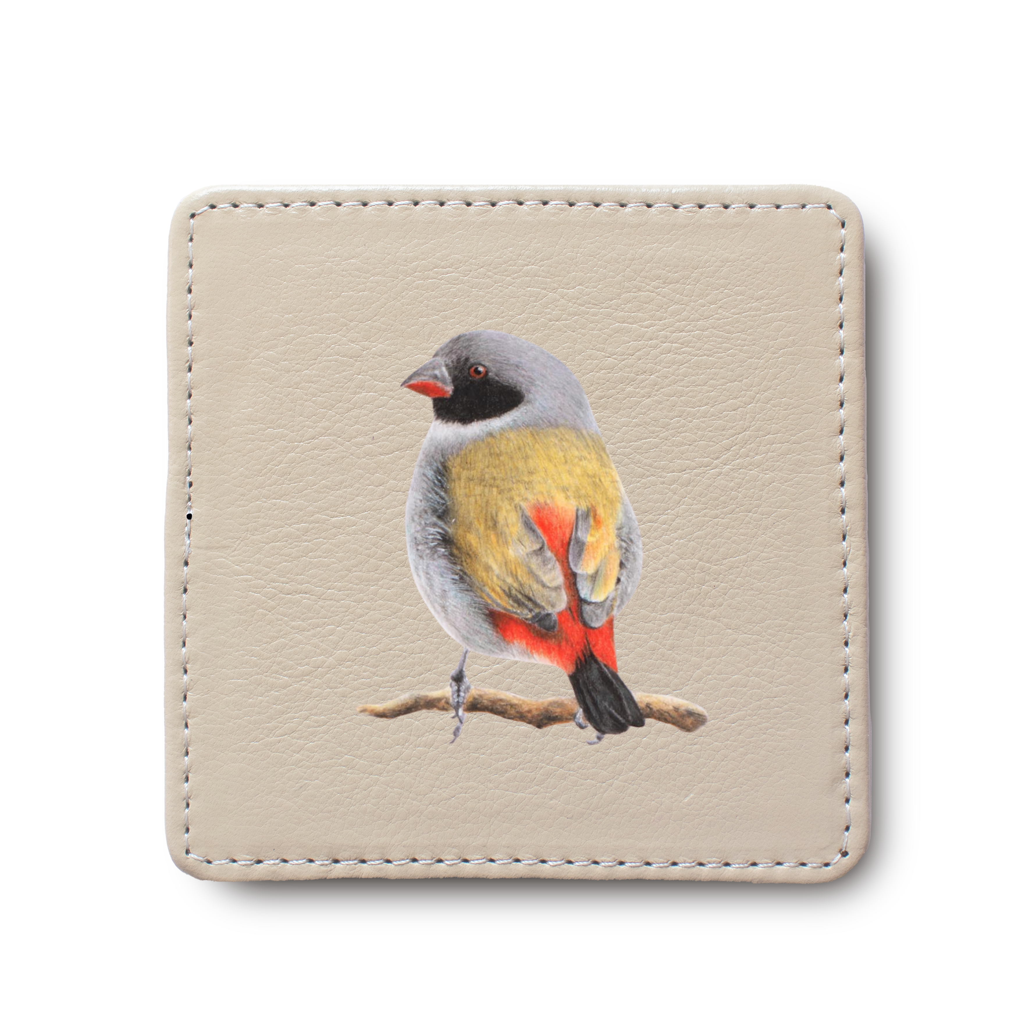 Swee Waxbill Bird leather coaster by South African wildlife artist Matthew Bell
