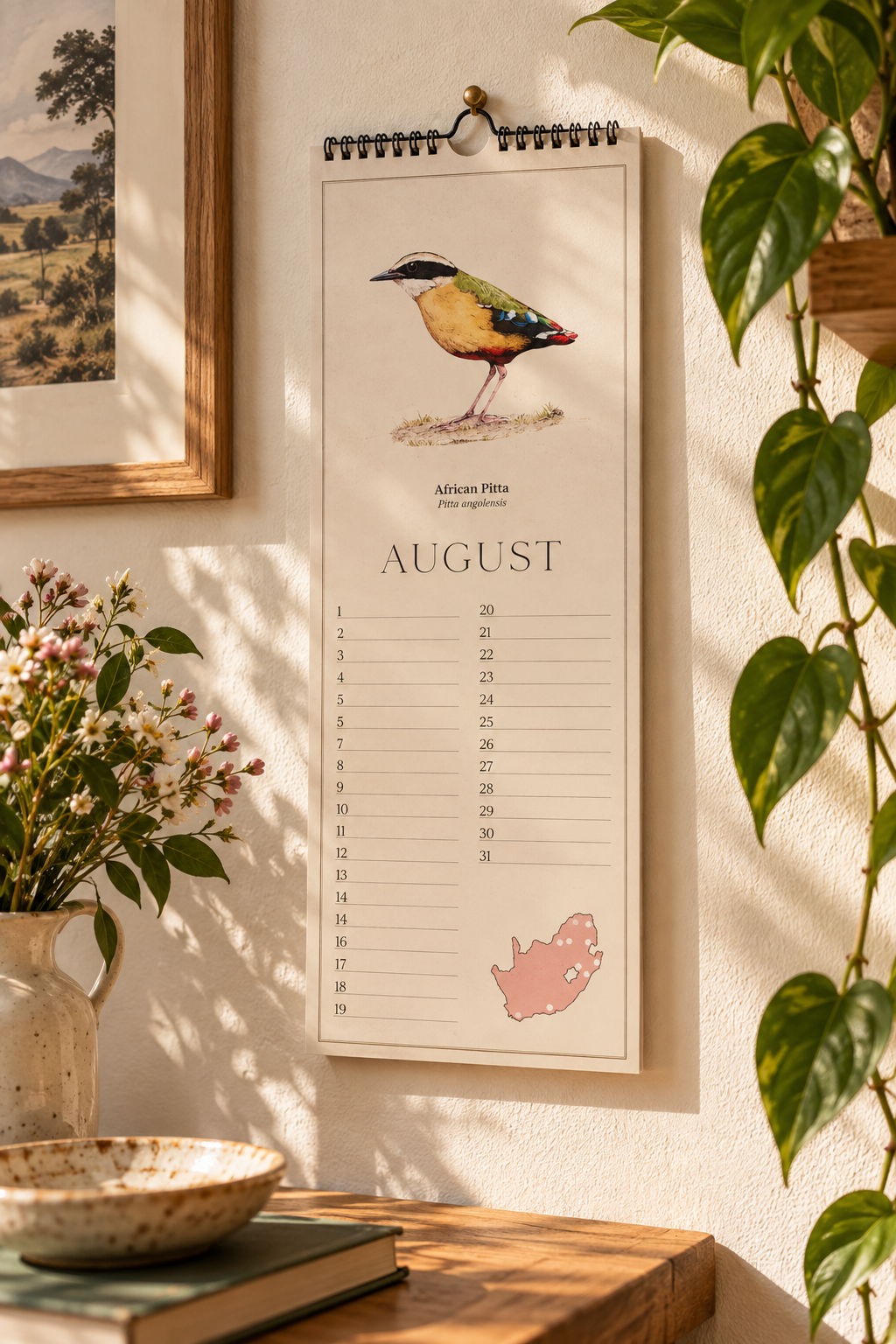 South African Birds art perpetual reusable birthday calendar by wildlife artist Matthew Bell