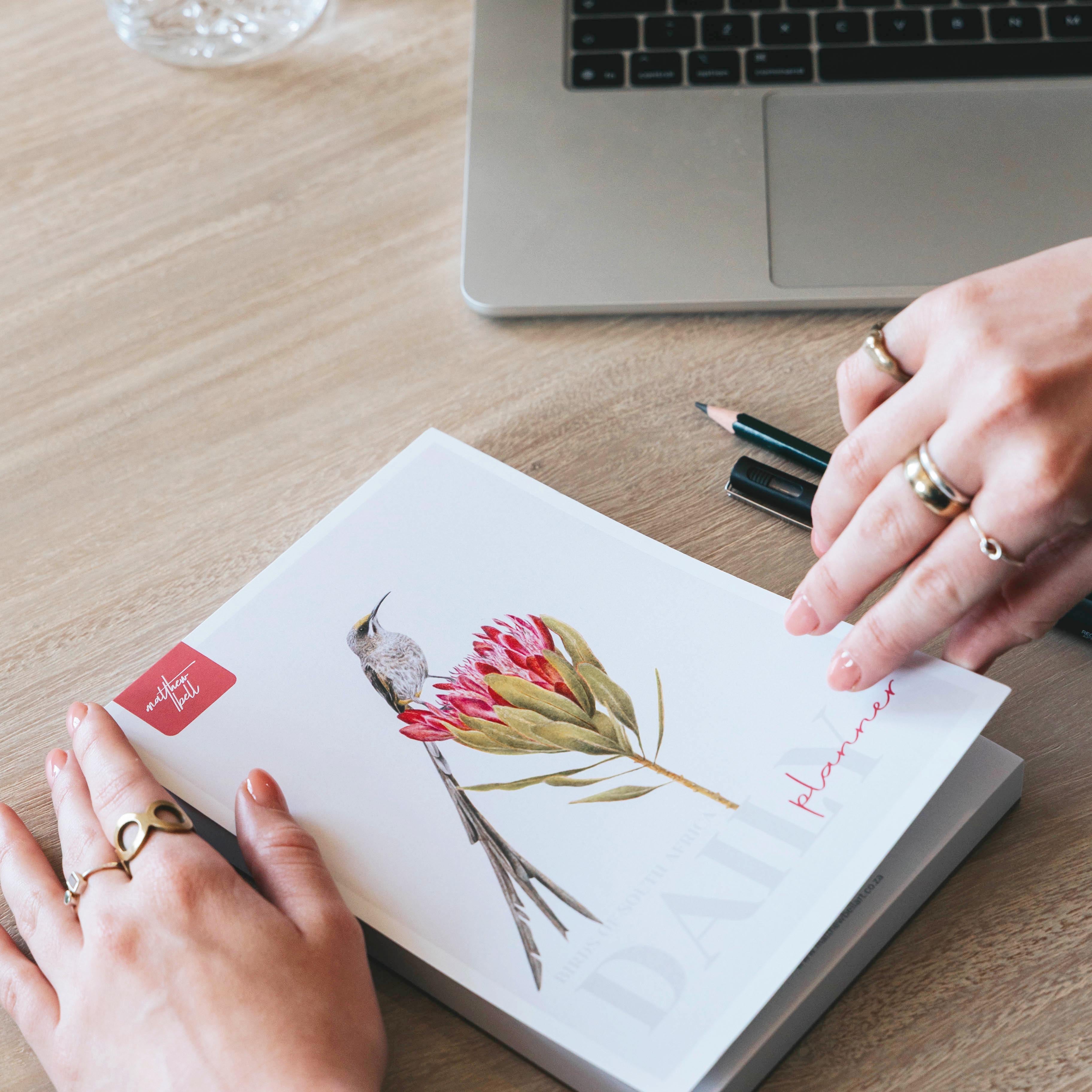 Birds of South Africa Daily planner by South African wildlife artist Matthew Bell - Cape Sugarbird