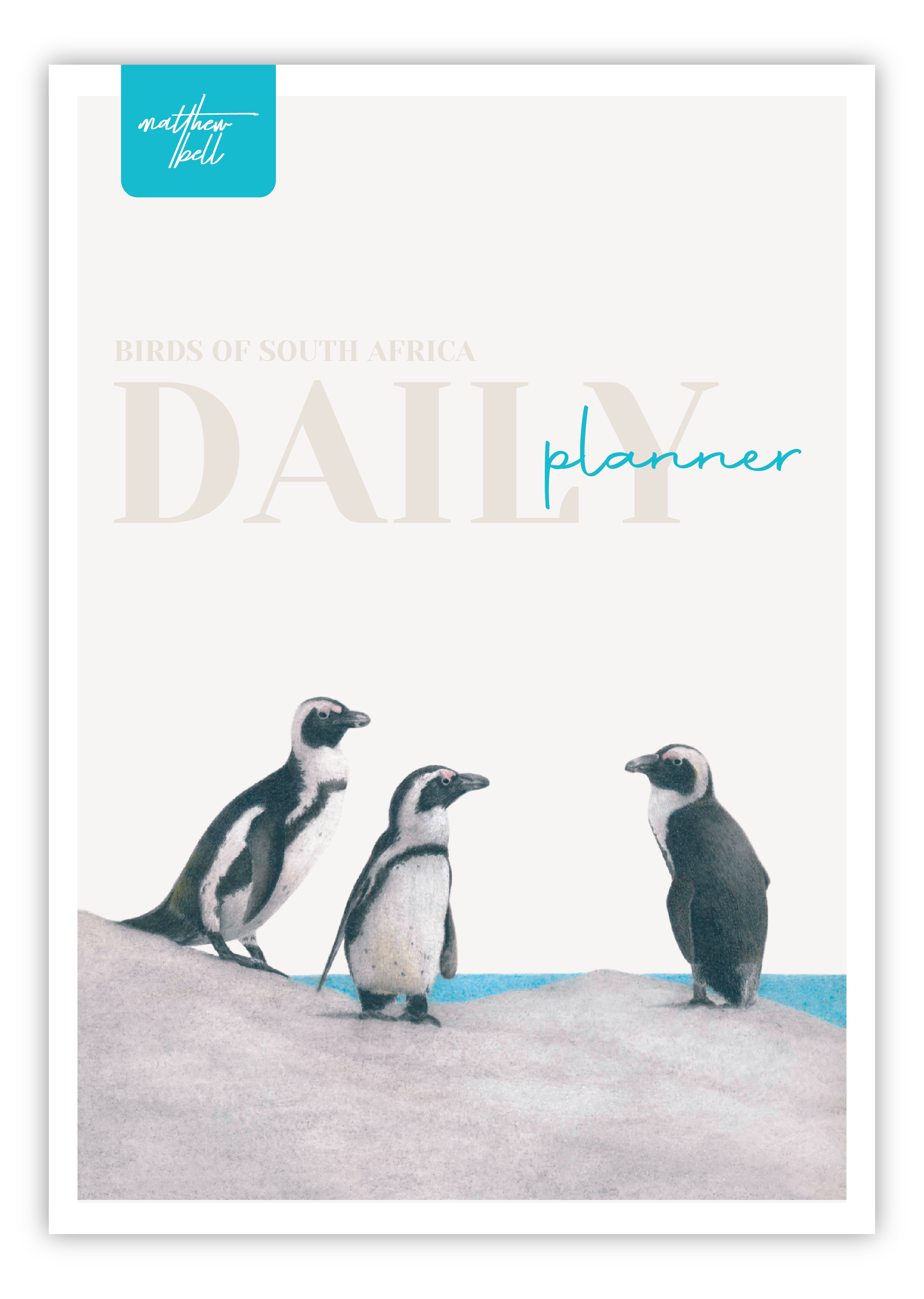 Birds of South Africa Daily planner by South African wildlife artist Matthew Bell - African Penguins