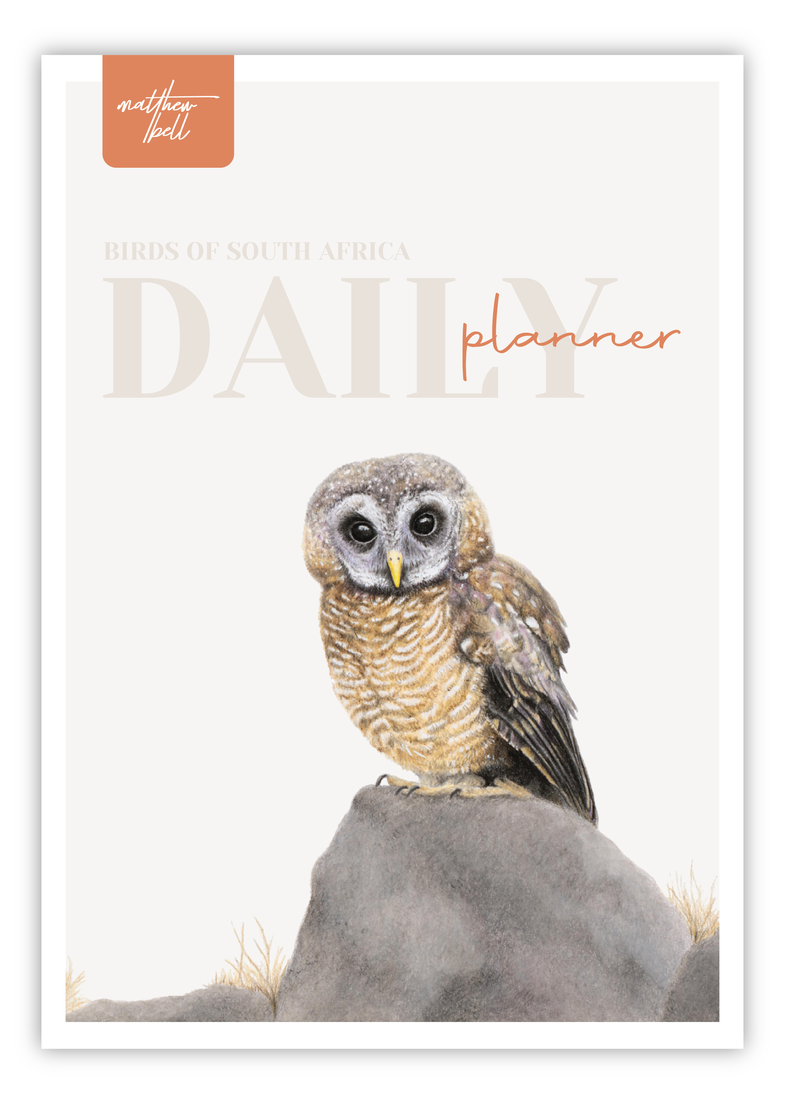 Birds of South Africa Daily planner by South African wildlife artist Matthew Bell - African Wood Owl