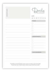 Birds of South Africa Daily planner by South African wildlife artist Matthew Bell - Inside Page