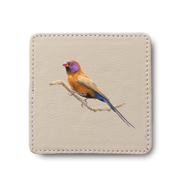 Violet Eared Waxbill Bird leather coaster by South African wildlife artist Matthew Bell