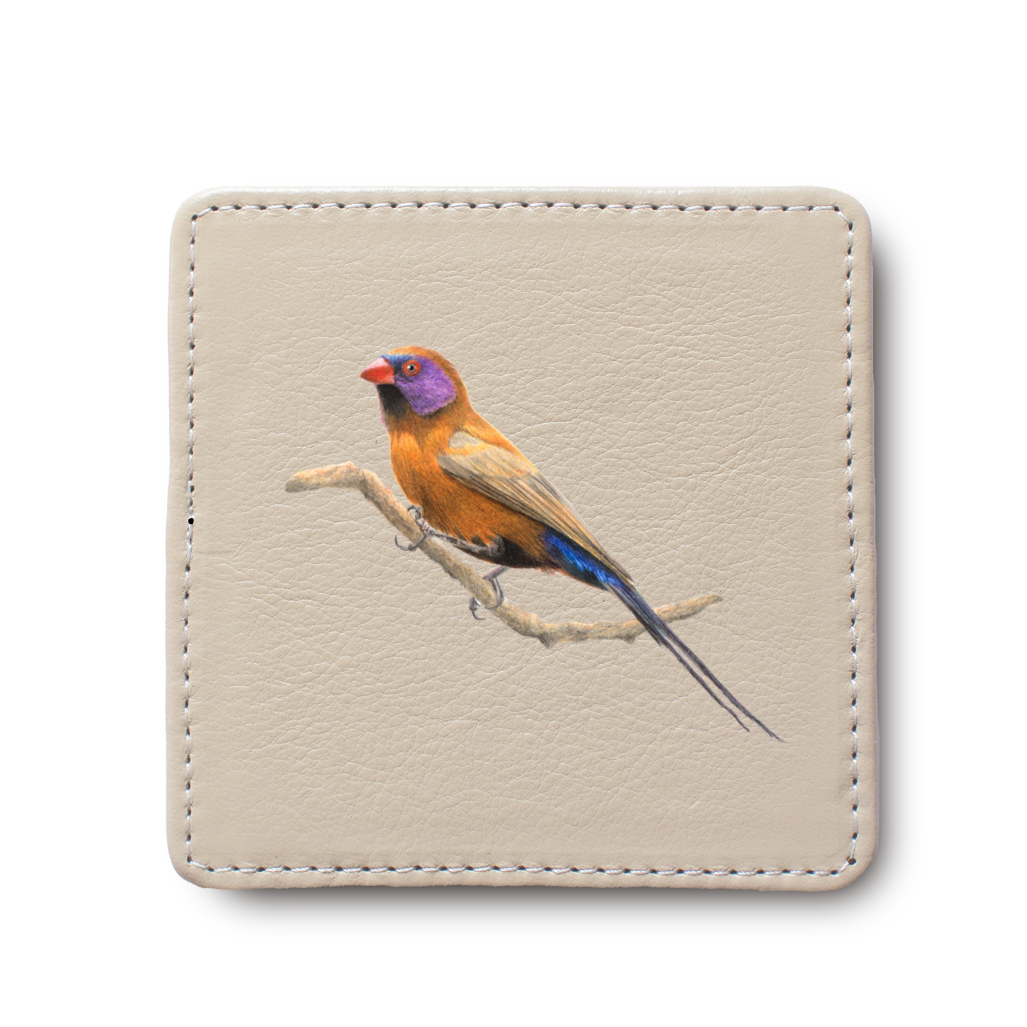 Violet Eared Waxbill Bird leather coaster by South African wildlife artist Matthew Bell