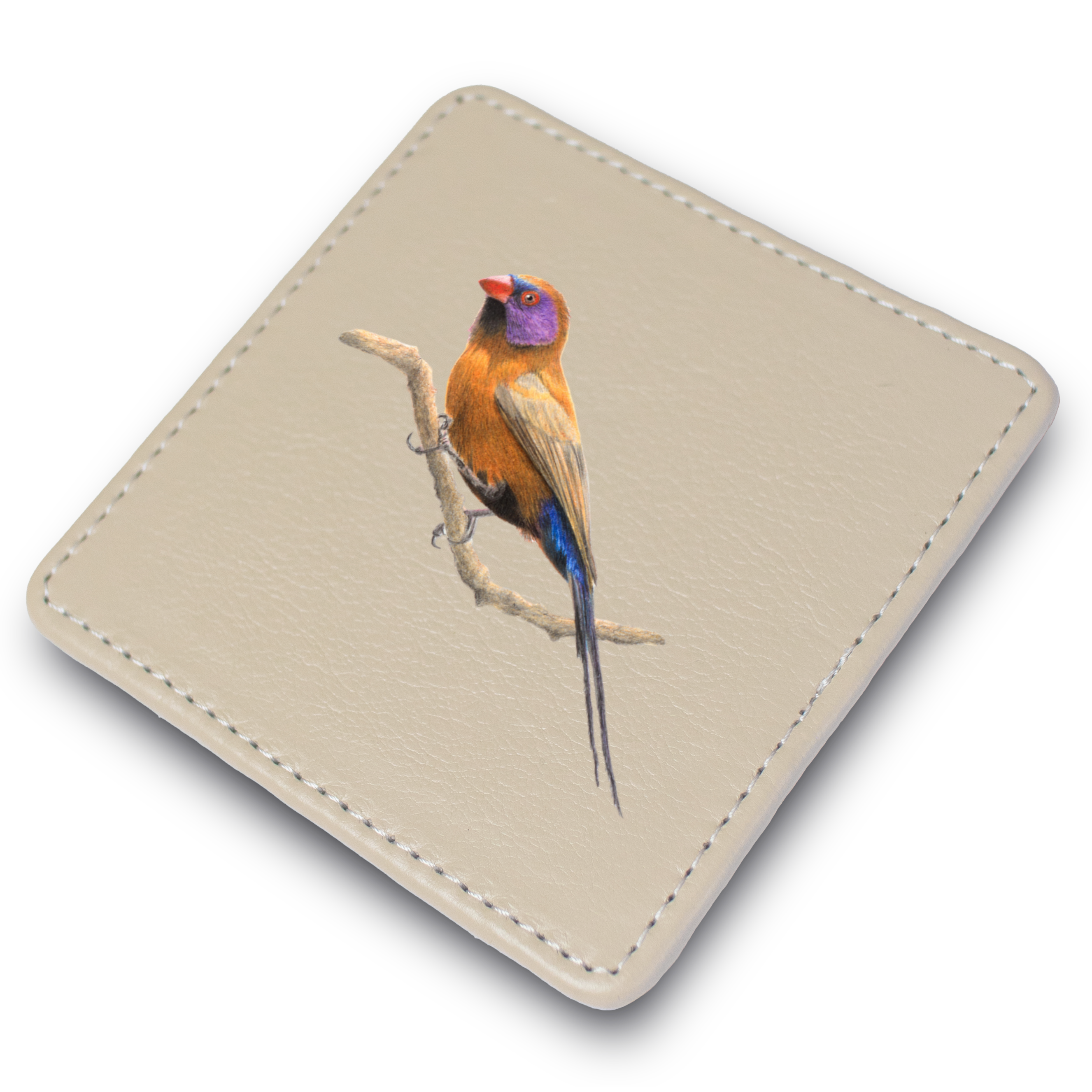Violet Eared Waxbill Leather Coaster