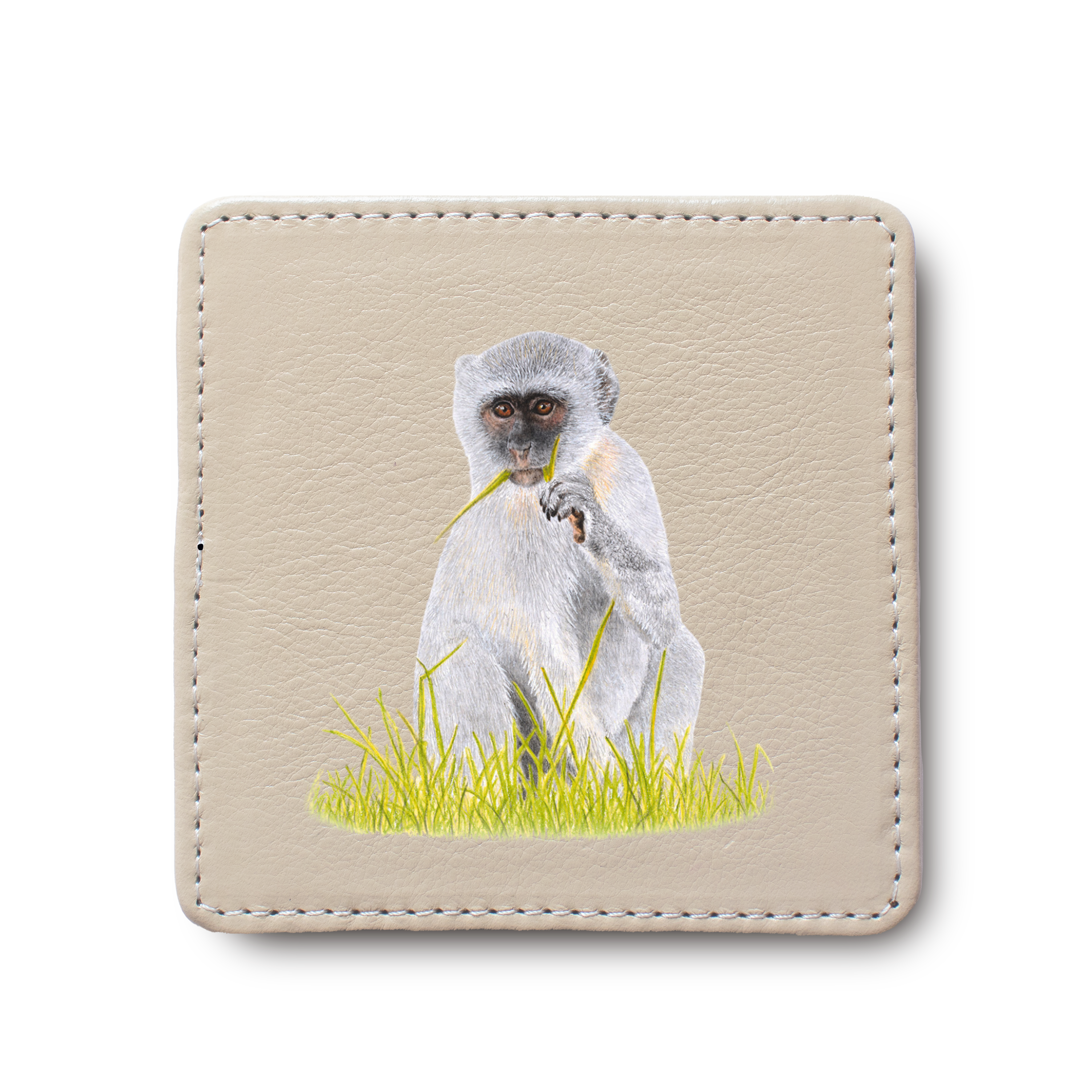 Vervet Monkey animal leather coaster by South African wildlife artist Matthew Bell