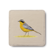White Browed Robin Chat Bird leather coaster by South African wildlife artist Matthew Bell