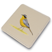 White Browed Robin Chat Leather Coaster