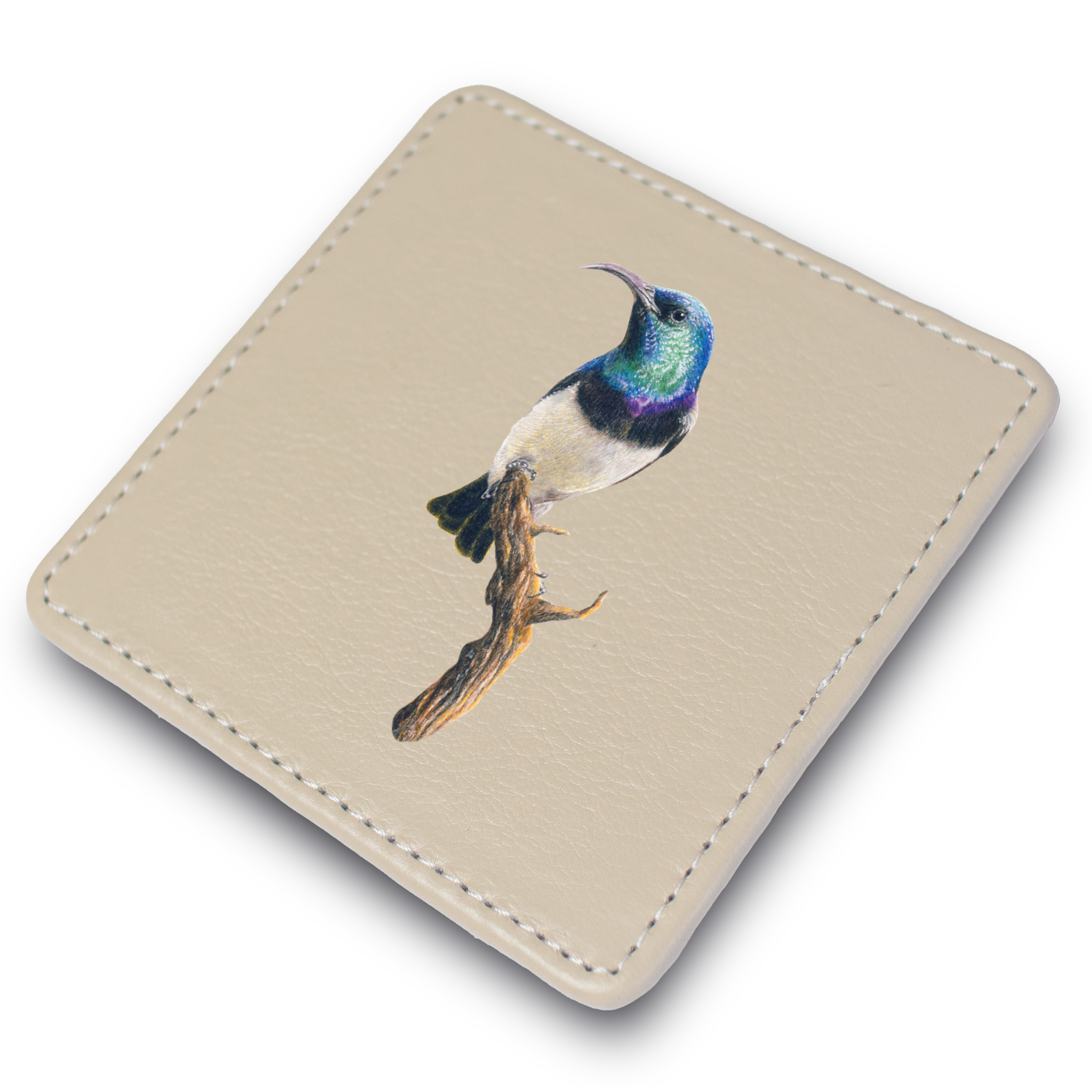 White Bellied Sunbird Leather Coaster