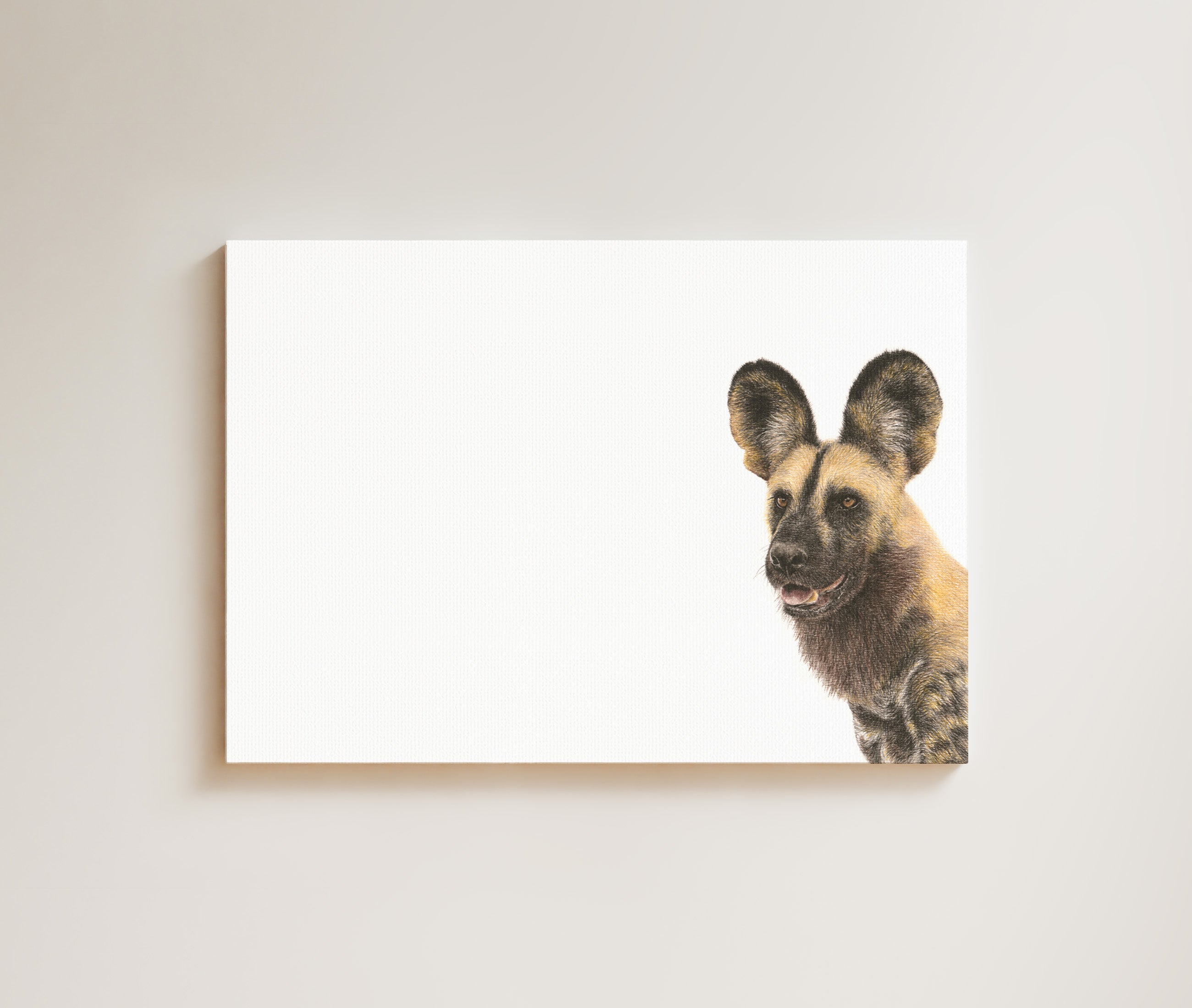 African Wild Dog drawing on canvas by South African wildlife artist Matthew Bell