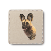 African Wild Dog leather coaster by South African wildlife artist Matthew Bell